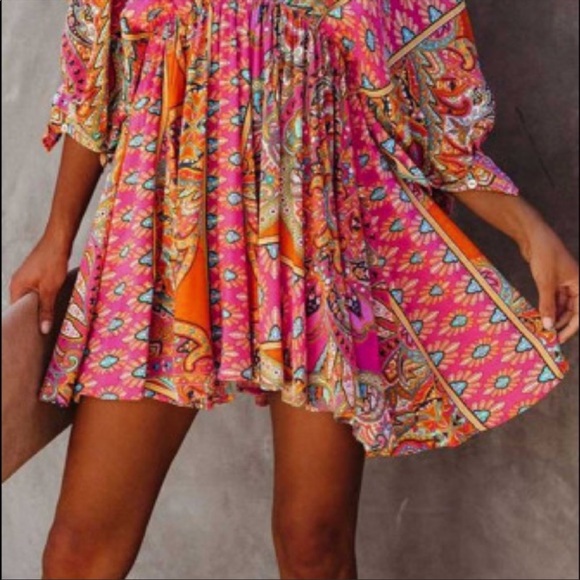 Bright Boho Babydoll Mini Dress - Picture 5 of 9